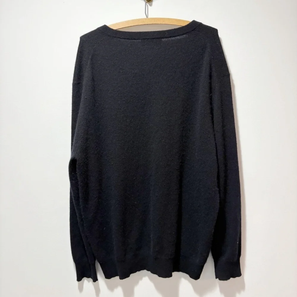 White + Warren Men 70% Wool 30% Cashmere V Neck Black Sweater Size XL Soft Cozy